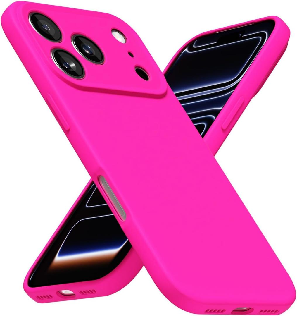 LoeoeL for iPhone 17 Pro Max Phone Case Silicone, Neon Hot Pink Bright Color Matte TPU, Minimalist Ultra Thin Slim Soft Rubber Gel Girly Cute Case for Women Men, Camera Cover Protection