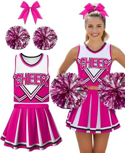 JenPen Women's Cheerleader Costume Halloween High School Cheerleading Outfit Teen Girl Musical Cheer Uniform Hair Bow Pom Pom, L