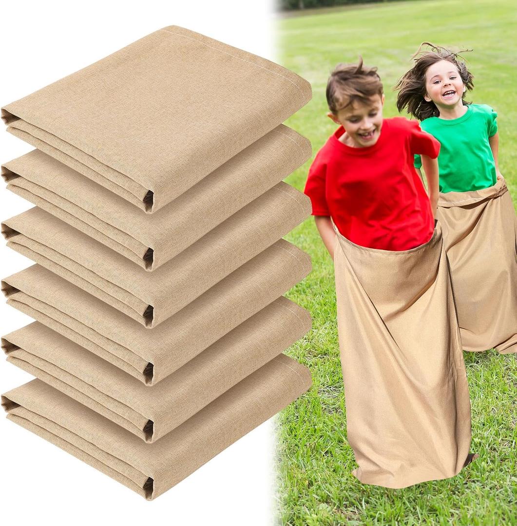 6 Pack Potato Sack Race Bags, Sack Race Bags for Outdoor Sports Games, Outdoor Lawn Games for Adults and Kids, Carnival Easter Party Birthday (Brown)