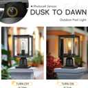 Emliviar Modern Dusk to Dawn Outdoor Lighting, 12 Inch Small Lamp Post Light Fixture with Photocell Sensor, Outdoor Pole Lamp in Black Finish with Seeded Glass Shade, 2083P-PC BK