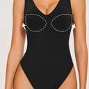 Decorus Women's Shapewear Tank Bodysuits - Plunge V Neck Sleeveless Shapewear Built in Bra V Backless Thong Body suits Tops, XX-Large, Black