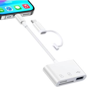 SD Card Reader Adapter for iPhone 17/17 Pro Max/17 Air/16E/16 Pro Max Plus/16/15,USB-C & Lightening Trail Digital Camera Memory Reader for MicroSD, SD Cards & USB A Port for Samsung Galaxy S25/S24/S23