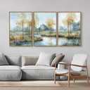 Yeehomedec Large Vintage Neutral Nature Framed Canvas Wall Art, Mid Century Modern Fall Wall Decor, Wilderness Landscape Art Painting, Rustic Country Trees Artwork for Living Room Bedroom Office 16"x24"x3