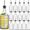 Baderke 17 oz Glass Long Neck Bottles with Pourer and Caps Glass Bar Juice Pour Syrup Bottles with Stainless Steel Bottle Pourer Tapered Spout for Juice Snowcone Syrup (16 Pcs)