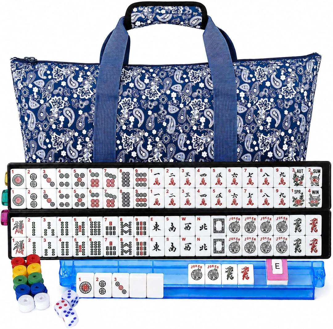 ASONA Complete American Mahjong Set, 166 Tiles with Racks, Pushers and Case