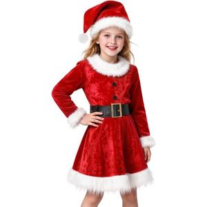 Girls Mrs. Santa Claus Costume Girls Christmas Dress for Kids Xmas Cosplay Party (8-9 Years)