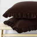KKJIAF Ruffle Pillow Cases Standard Size Set of 2, Ruffled Pillow Covers with Envelope Closure, Wrinkle Resistant Ruffled Pillow Shams 20" x 26", Brown