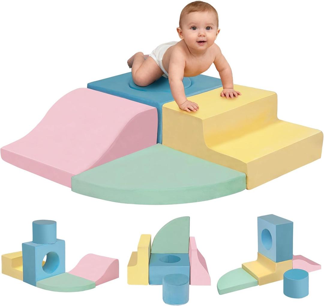 MIND&ACTION 5-Piece Toddler Climbing Toys Indoor, Foam Climbing Blocks for Toddler 1-3, Climbing Toys for 1 Year Old, Soft Play Set Baby Climbing Gym