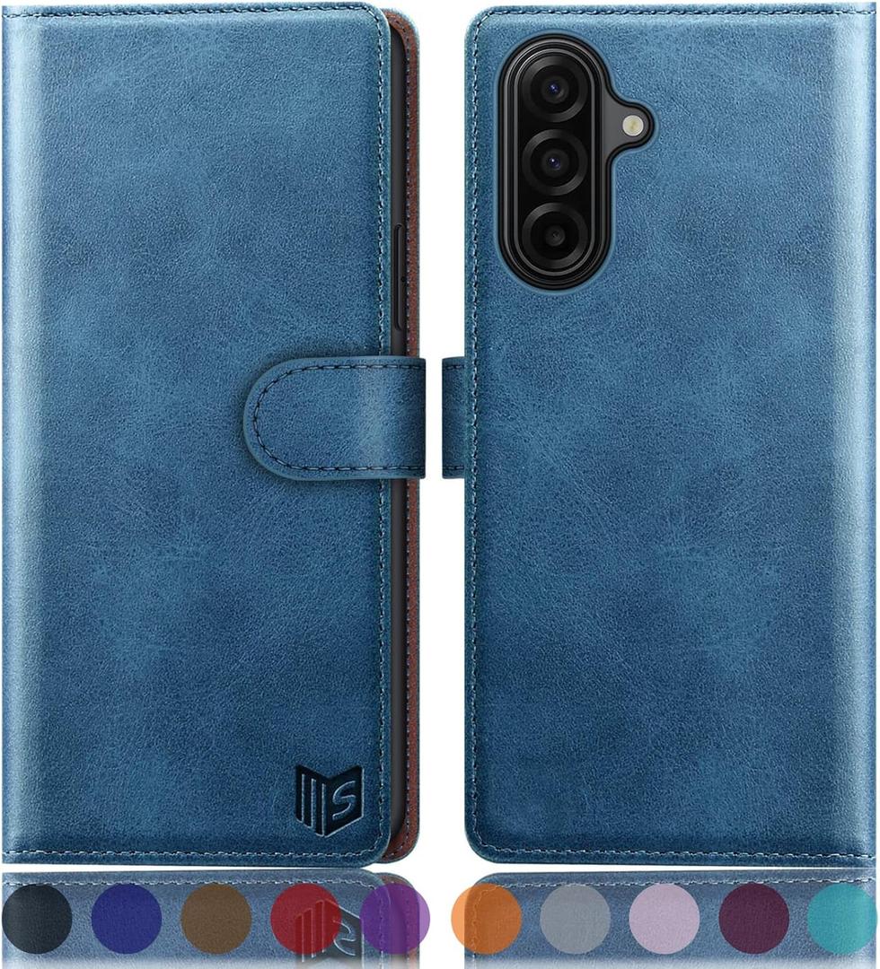 SUANPOT Compatible with Samsung Galaxy A17 5G Wallet case with RFID Blocking Credit Card Holder,Flip Book PU Leather Protective Cover Women Men for Samsung A17 Phone case Sky Blue