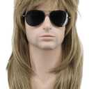 karlery Men Women Long Wavy Light Brown Mullet Wig 70s 80s Punk Rocker Wig for Halloween Costume Cosplay Party