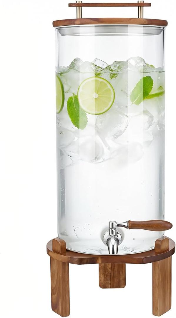 Beverage Dispenser, 3Gallon Glass Drink Dispenser with Stand, Stainless Steel Spigot, Ideal for Parties, Bars, Restaurants (3 Gallon/11L)