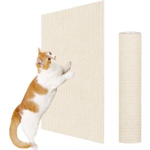 23.6x15.8 Cat Wall Scratcher Mat with Nano Tape,Anti Cats Scratch Furniture Couch Carpet Corner Protector for Indoor,Trimmable Cat Scratching Pad Board Sofa Replacement (Cream White)