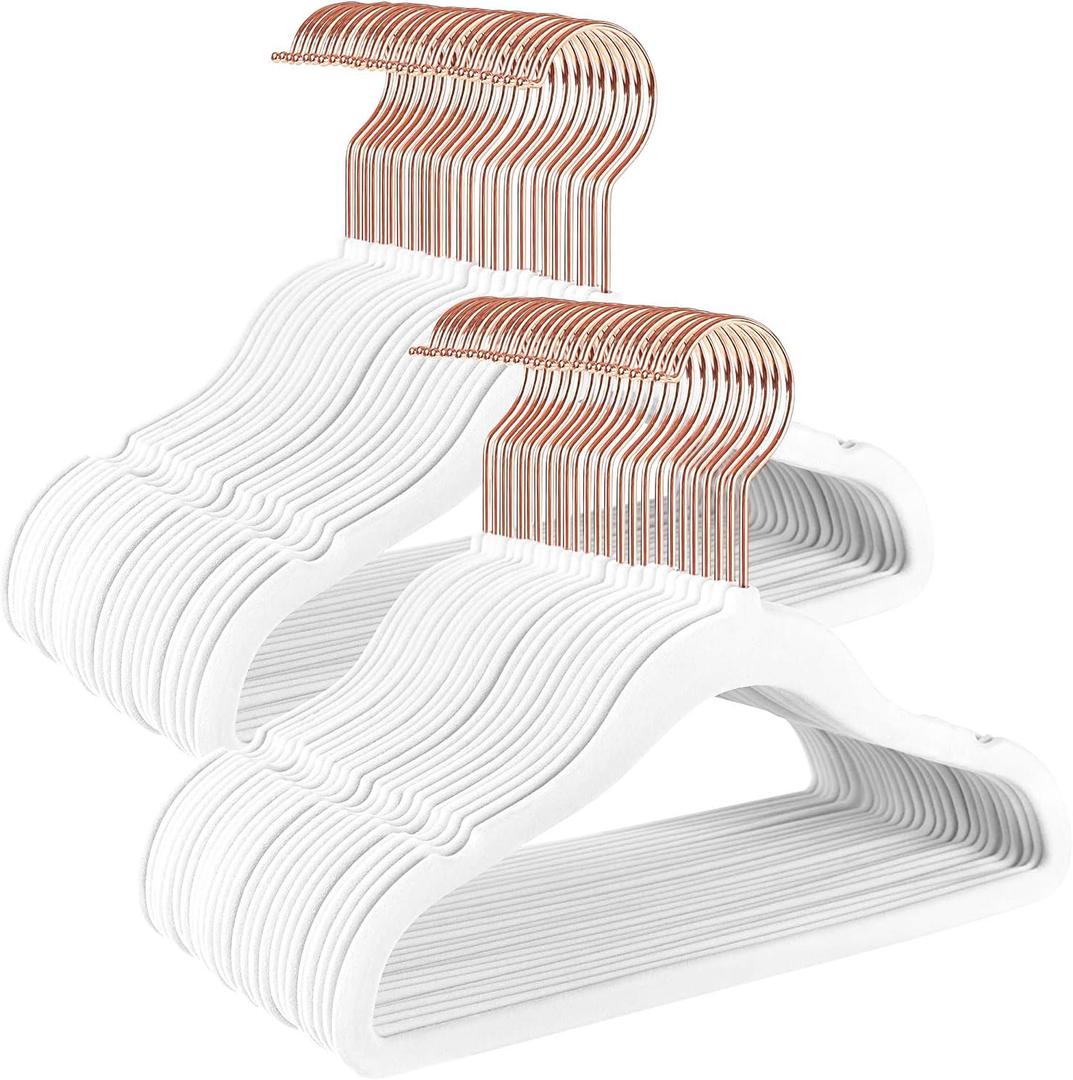 50 Pack Velvet Baby Hangers Non-Slip Clothes Hanger with Swivel Hooks, Space Saving Infant Toddler Closet Organizers, Ultra Thin Durable Child Hangers for Nursery, Kids, Children Wardrobe (11.8inch-50pack, White)