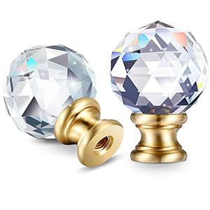 Mudder 2 Pieces Crystal Lamp Finials Decorative Lamp Shade Screw Cap Clear Top Knob with Polished Chrome Base 1-3/4 Inches Diamond Knob(Gold Base)