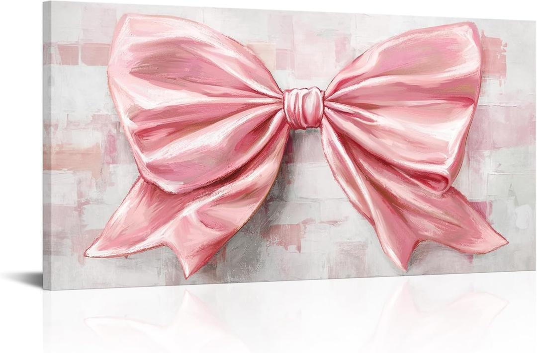 HOMEOART Bow Wall Decor Bow Painting Picture Canvas Print Bedroom Wall Decor 20x40inch Framed (Pink)