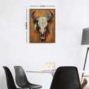 Western Bull Skull Wall Art Framed Rustic Tribal Cow Skull Painting with Feathers, Southwestern Boho Canvas Wall Decor Western Farmhouse Artwork for Living Room Bedroom Office Home Decorations 16x24