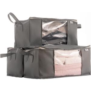 Foldable Storage Bags - Set of 3,Under Bed and Closet Organizer Bag With Reinforced Handle, Clear Window, Organizer for Clothes, Blankets (Large size)