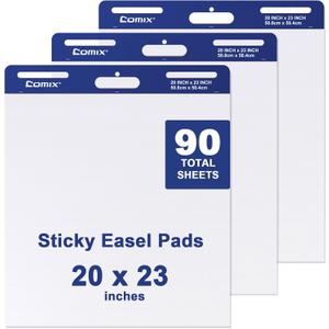 Comix Sticky Easel Pad, Large 20 x 23 Inches Flip Chart Paper for Teachers, Businessmen, Office Workers, Self Stick Easel Paper, 30 Sheets/Pad, 3 Pads/Pack