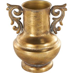 Deco 79 Metal Decorative Vase Weathered Vintage Amphora Centerpiece Vase with Scroll Handles, Flower Vase for Home Decoration 7" x 7" x 10", Gold