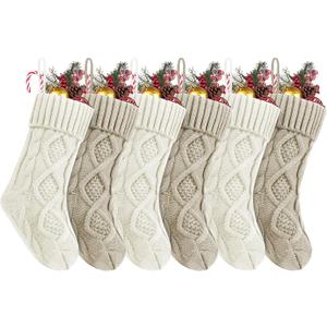 Fesciory Christmas Stockings, 6 Pack 14" Large Cable Knit Stocking & Decor for Family Holiday Xmas Party Gift, Burgundy&Khaki