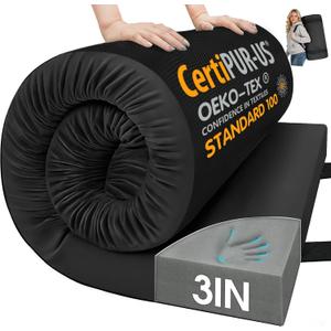 CYMULA Memory Foam Camping Mattress Pad,3inch Sleeping Pad for Camping,Non-Slip Bottom Floor Cot Car Mattress Bed with Retaining Portable Roll up Mattress Pad Mat for Travel Truck Guest Bed Tent (Twin XL:80*38*3, BLACK)