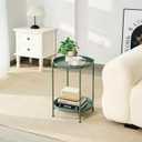 2-Tier Round End Side Table, Small Metal Side Table with Removable Tray, Folding Accent Tables for Living Room, Balcony, Nightstand for Bedroom, Outdoor Tables for Patio, Sage Green, 15.75" x 15.75" x 20.47"