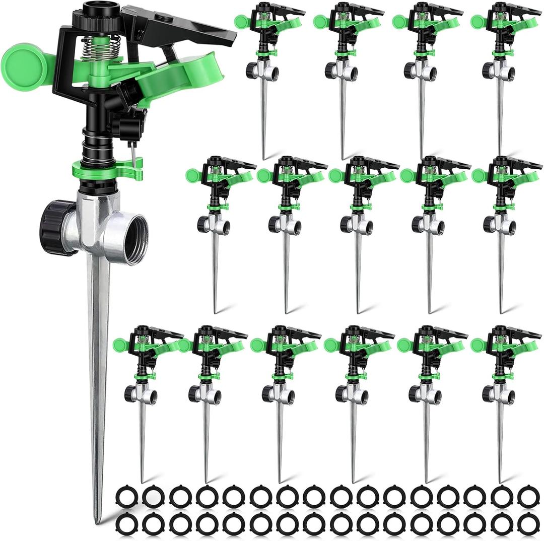 Sprinklers for Yard Garden Sprinkler 360 Degree Automatic Rotating Lawn Sprinkler with Water Stop Ring Adjustable Rotating Pulsating Sprinklers for Yard Ground Grass Irrigation System (16)