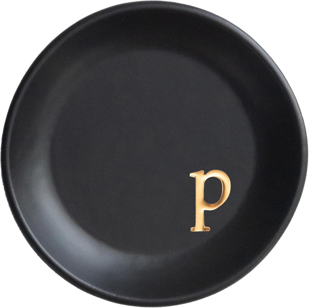 COLLECTIVE HOME - Ceramic Jewelry Tray, Decorative Trinket Dish for Rings Earrings Necklaces Bracelet Watch Keys, Birthday Mother's Day Christmas Gift for Women, 4.75", Black Surface (p)