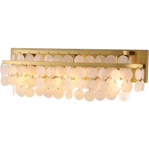 TOCHIC 3 Lights Vanity Light with Natural Capiz Shell Shade, Brushed Gold Bathroom Dimmable Vanity Light, Modern Wall Lighting Fixture for Mirror Cabinets, Powder Room, Bedroom, Living Room, 23W