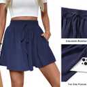 Women's Casual Shorts Wide Leg Flowy Quick Dry Summer Short Stretch Drawstring High Waist Shorts with Pockets (Dark Blue)