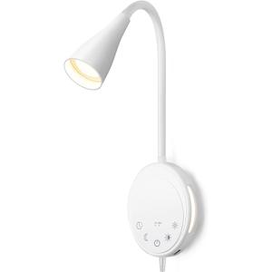 LED Wall Mounted Reading Light, Book Light for Reading in Bed with Touch Control, 5 Dimmable, USB Output, Night Light & Timers Function, Flexible Gooseneck Headboard Bed Lights (White)