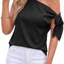 BTFBM 2026 Off The Shoulder Tops for Women Summer Shirts Short Sleeve Satin Blouses Silk Going Out Top Beach Vacation, XL