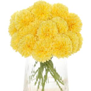 Kimura's Cabin 20pcs Fake Chrysanthemum Artificial Flowers Faux Silk Mums with Stem Balls Flowers for Vase Fillers Easter Home Table Floral Arrangements Wedding Party DIY Decoration(Yellow)