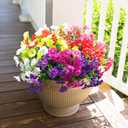 HyeFlora Artificial Flowers for Outdoors Fake Plants Outside Decoration, 12 Bundles Silk Colorful Morning Glory with Eucalyptus UV Resistant Realistic Faux Flowers for Planter Porch Patio Yard Garden