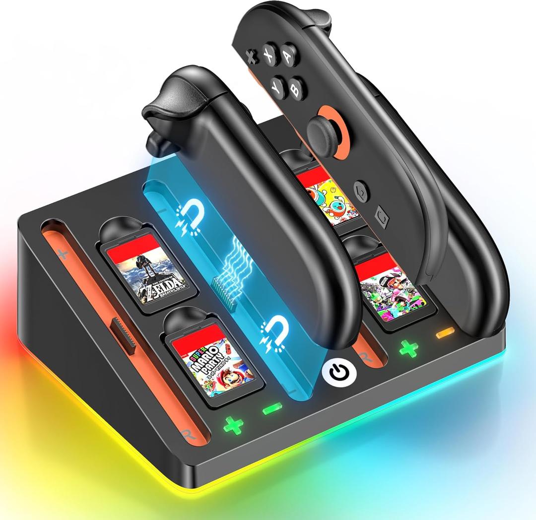 2 x Switch 2 Controller Charger Docking Station for 2025 Nintendo Switch 2 Joycon, Fast & Ergonomics Magnetic Charging Dock Station with RGB Lighting & for Joy con 2 Controller Accessories Kit (Black)