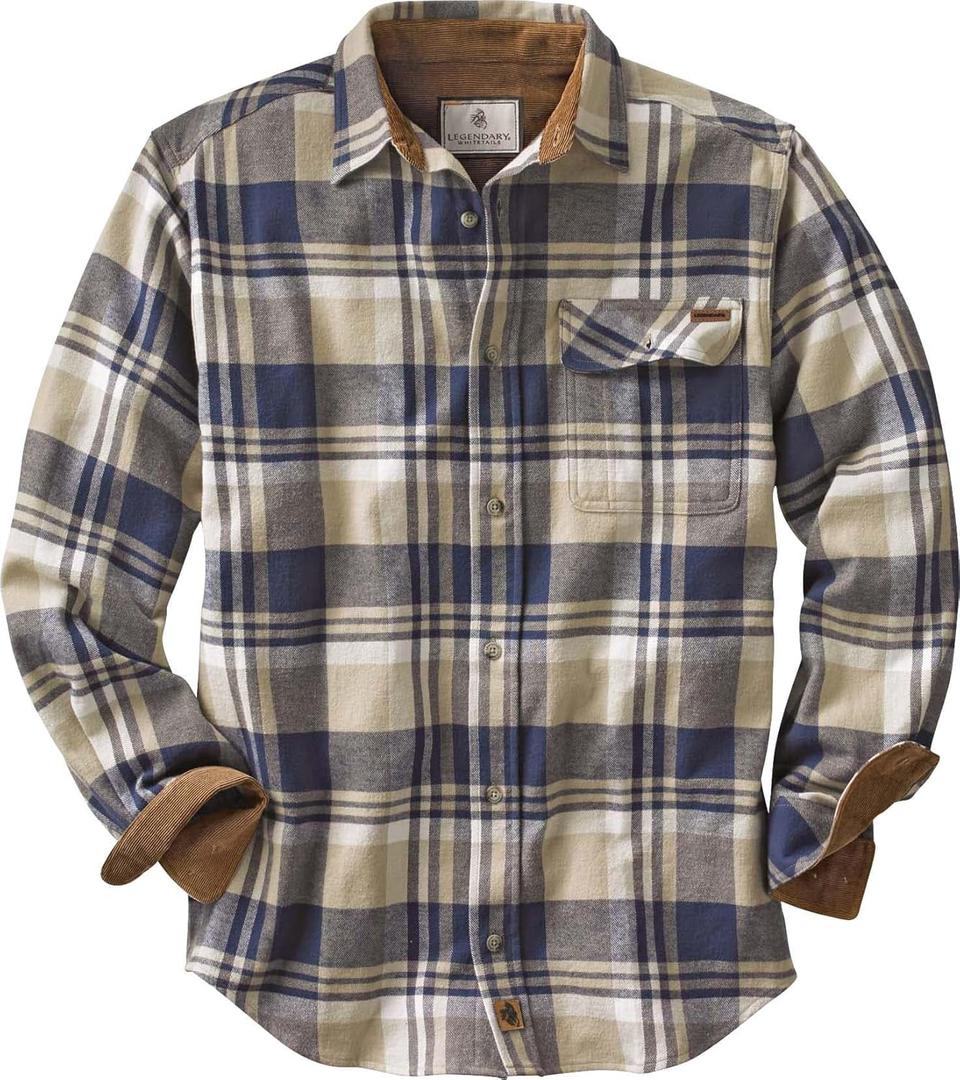 Legendary Whitetails Mens Long Sleeve Button Down 100% Cotton Flannel Shirt (Large, Shale Plaid)