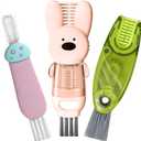 Cup Lid Cleaning Brush, Multifunctional Set with 3 in 1 Lid Cleaner and Two 4 in 1 Cup Lid Cleaning Brushes, Cleaning Brush Tool for Bottles, Straws, Tumblers, Travel Mug Caps, Portable Kit (Pink)