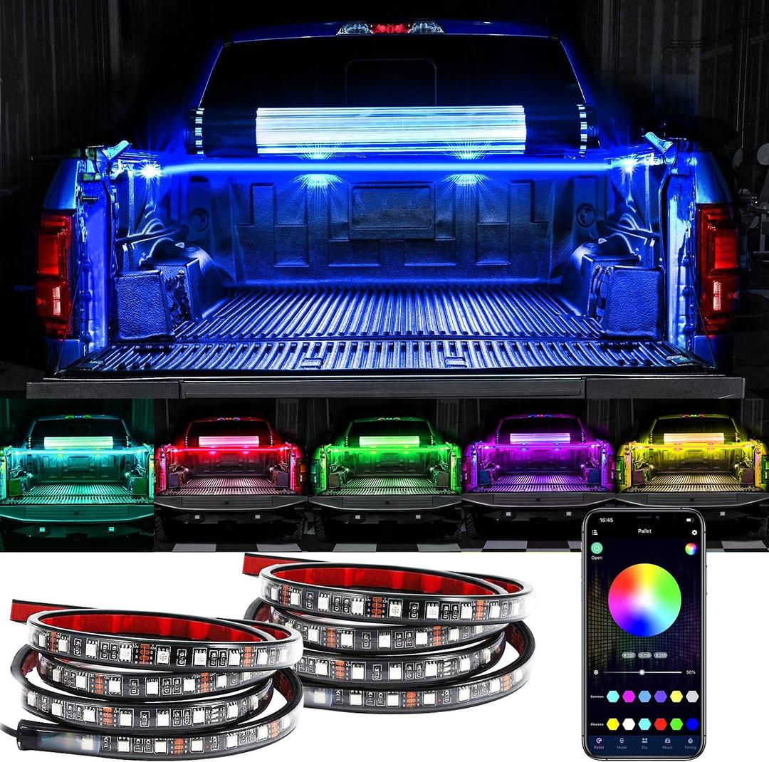 2PCS 60 Inch RGB Truck Bed Light Strip Kit with App Control, 180 LEDs Neon Accent Lights, Ultra Long Cable, IP68 Waterproof for Truck, Boats