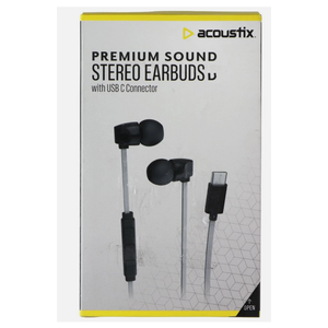 Acoustix Premium Sound Wired Stereo Earbuds with USB-C Connector - Gray / Black