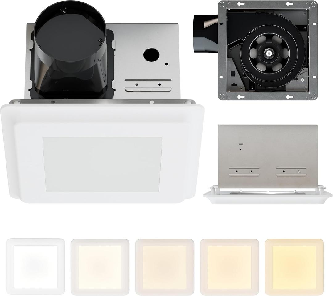 Bathroom Exhaust Fan with Light 1000 Lumens, Dimmable, 5 CCT Color Modes, Quiet 1.2 Sone, 100CFM, Ceiling Mounted Vents, Ventilation Fan and Light Combo for Bathrooms up to 100 sq ft , White