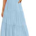 ZESICA Women's 2025 Summer Casual Flutter Short Sleeve Crew Neck Smocked Elastic Waist Tiered Midi Dress (Blue) Small