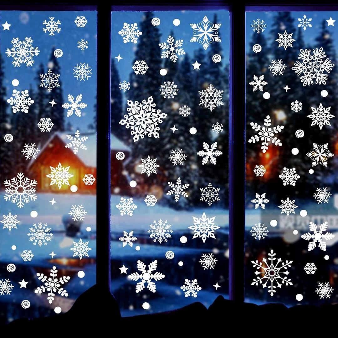 258 Pcs Christmas Snowflake Window Clings, Christmas Window Stickers Decorations