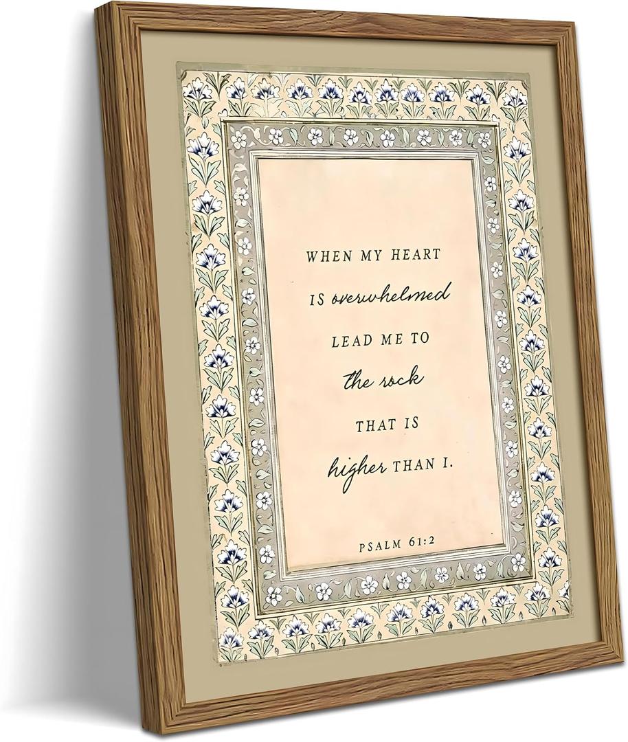 Framed Bible Verse Wall Art, Christian Psalm 61:2 Scripture Canvas Wall Decor Painting, Vintage Inspirational Religious Floral Artwork Print Picture for Bedroom Living Room Prayer Room 16x24 Inch