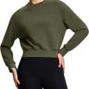 ISEEGZ Modal Soft Cropped Sweatshirts for Women Long Sleeve Crew Neck Pullover Crop Top (Medium, Army Green)
