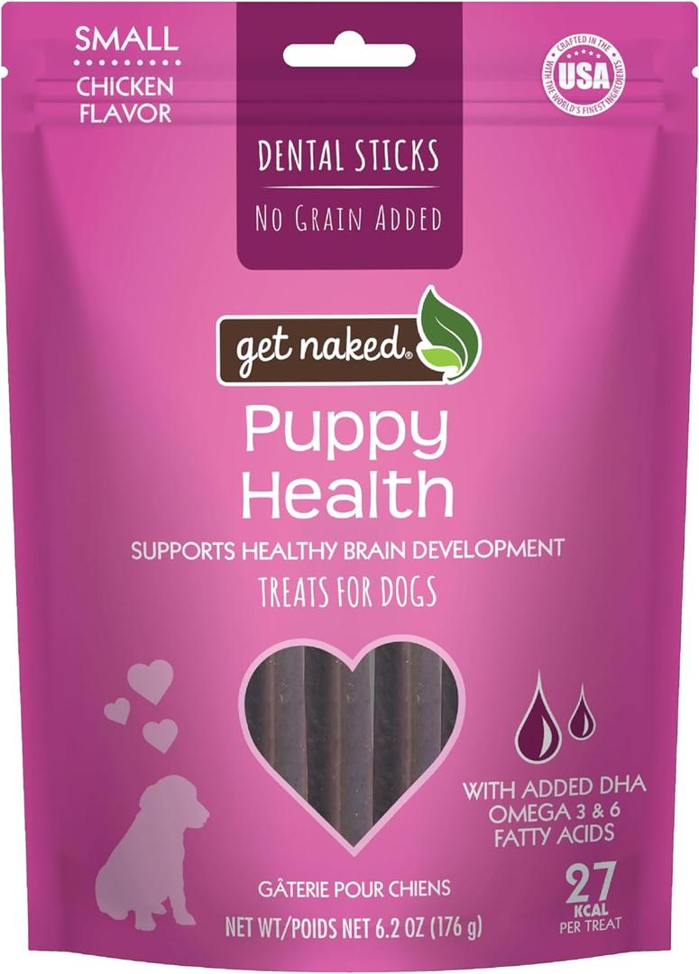 3 x Get Naked Grain Free 1 Pouch 6.2 Oz Puppy Health Dental Chew Sticks, Small (EXP 08/13/27)