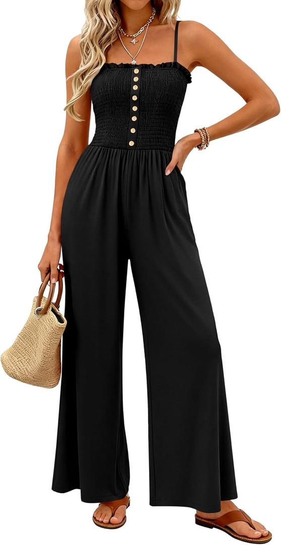 PRETTYGARDEN Jumpsuits for Women Dressy 2026 Summer Sleeveless Casual Wide Leg Rompers Spring Cruise Vacation Outfits (X-Large, Black)