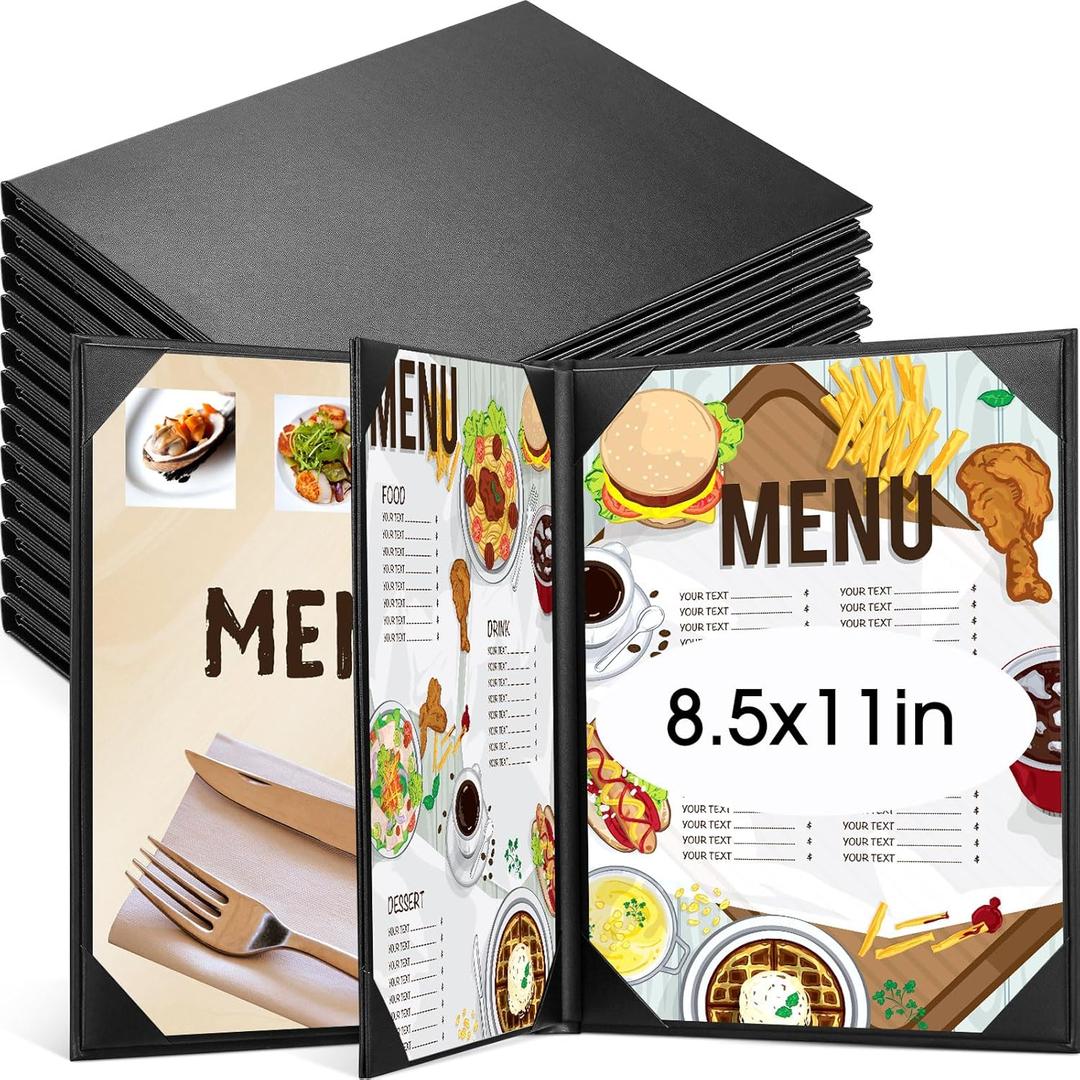 Skyygemm 16 Pcs Leather Menu Covers Holders for 8.5 x 11 Inches, Waterproof Four View Leather Dinner Menu Holder Covers for Restaurant, Hotel, Bar