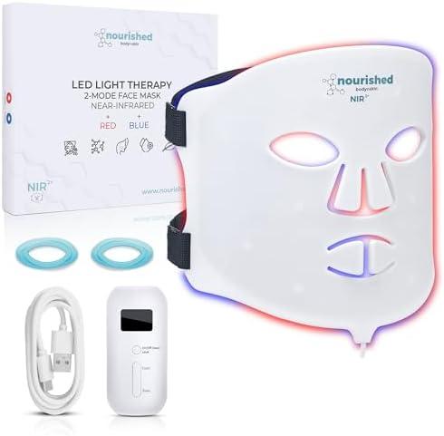 Nourished Bodynskin Portable LED Face Mask with Near-Infrared - Blue, Red Light Therapy for Face - 114 LEDs - Skincare Tool for Wrinkles, Anti-Aging