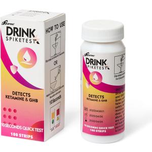 Spike Drink Test Strips Detector for Beverage Safety, 100 Count, 10-Second Detection, Tests for GHB and Ketamine in Beverage, Water, Wine, Cocktail, Beer, Juice etc;