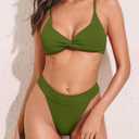 ZAFUL Women's Texture Bikini Sets with Criss Cross Back Two Piece Swimsuit Removeable Pads Swimwear Deep Green Medium (Green)
